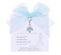 Something Blue Bridal Bouquet Charm,Elegant Bridal Shower Gift from Mom Sister or Friend, Christian Wedding Gift, Pin Easily Attaches to Bouquet Garter or Dress, Blue Bride Card Set, ONE SIZE, Glass