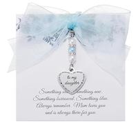 Something Blue Bridal Bouquet Charm,Elegant Bridal Shower Gift from Mom Sister or Friend, Christian Wedding Gift, Pin Easily Attaches to Bouquet Garter or Dress, Blue Bride Card Set, ONE SIZE, Glass