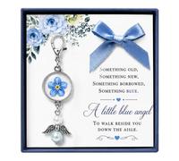 Something Blue for Bride, Memorial Wedding Bouquet Charm, Forget Me Not Flower and Angel Keepsake for Loss of Loved One, Bridal Shower Gift from Mom for Walk Down the Aisle, Remembrance Charm for