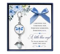 Something Blue for Bride, Memorial Wedding Bouquet Charm, Forget Me Not Flower and Angel Keepsake for Loss of Loved One, Bridal Shower Gift from Mom for Walk Down the Aisle, Remembrance Charm for