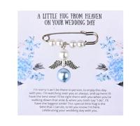 Something Blue Gift for Bride Wedding Bouquet Memory Charm Mom Dad Memorial Remembrance Lapel Pin Gifts a Little Hug from Heaven on Your Wedding Day Bridal Pearl Brooch Pins