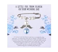 Something Blue Gift for Bride Wedding Bouquet Memory Charm Mom Dad Memorial Remembrance Lapel Pin Gifts a Little Hug from Heaven on Your Wedding Day Bridal Pearl Brooch Pins
