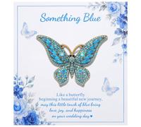 Something Blue Gifts for Bride - CZ Butterfly Brooch Accessory, Gold & Silver Butterfly Pin for Bouquet Wedding Dress HandBag, M, Metal Stone, cubic zirconia