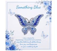 Something Blue Gifts for Bride - CZ Butterfly Brooch Accessory, Gold & Silver Butterfly Pin for Bouquet Wedding Dress HandBag, M, Metal Stone, cubic zirconia