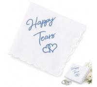 Something Blue White Cotton Wedding Handkerchief Lace Edges Bridal Keepsake | Soft breathable cotton, fine durable embroidery, machine washable, compact size, sentimental memento for wedding occasions