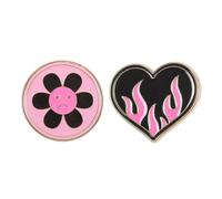 Something Different Burning Heart & Sad Flower Badge Pack of 2 in Black Something Different Black