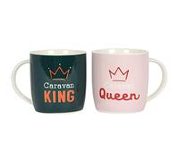 Something Different Caravan King and Queen Mug Set, Dark Green/Light Pink