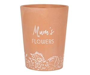 Something Different Charming Cantaloupe Color Mum's Flowers Terracotta Plant Pot - 16cm x 12cm (1 Pc.) - Perfect For Indoor/Outdoor Use, Dark Brown & White