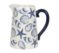 Something Different Coastal Charm Seashells Ceramic Flower Jug White/blue (18Cm X 12Cm X 17Cm)