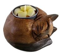 Something Different Curled Cat Wooden Tealight Holder Handcrafted