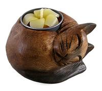 Something Different Curled Cat Wooden Tealight Holder Handcrafted