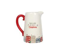 Something Different CV_55822 Ceramic Flower Jug | Christmas Village | 17 cm | H17.5cm x W18cm x D12cm | Pack of 1, white and red