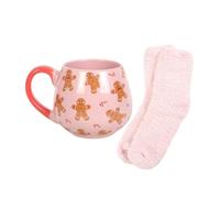 Something Different Gingerbread Man Mug and Sock Set (One Size) (Pink/Brown/Red)