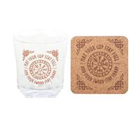 something different Glass Viking Lowball Glass, 300ml, Vegvisir Compass Design, Norse Mythology Theme, with Cork Coaster, Gift Set