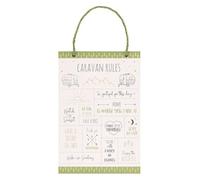 Something Different Happy Camper Caravan Rules Green & White Hanging Sign-30 cm (1 Pc), MDF, Multicolor, 30cm x 20cm x 0.8cm