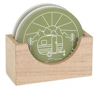Something Different HC_24923 Charming Happy Camper Coaster Set-Perfect for Camping & Outdoor Enthusiasts, MDF and New Bone China