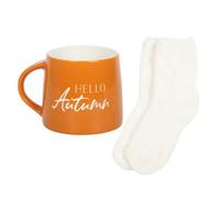 Something Different Hello Autumn Mug And Sock Set Orange/white (One Size)
