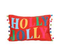 Something Different Holly Jolly Pom Pom Cushion in Red Something Different Red
