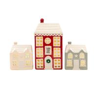 Something Different Houses Christmas Decoration Set (Pack of 3) (One Size) (Cream/Red)