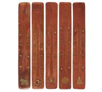 Something Different IN_23530 Incense Holder with Inlay | Ash Catcher | Wooden | Basic | 5pcs. 334g, Brown