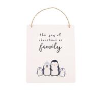 Something Different Joy Of Christmas Penguin Family Hanging Sign in White Something Different White