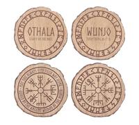 Something Different MDF Norse Mythology Wood Slice Coasters, Set of 4, Viking-Inspired Rune Symbols, 9.5 x 9.5 cm