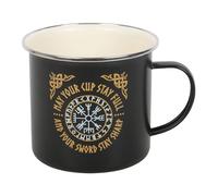 something different Metal Enamel Mug, 550ml, Black, Viking Vegvisir Compass Design, Norse Mythology Theme, Outdoor Adventure, Camping, Single Cup