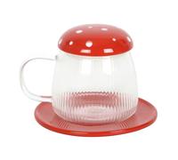 Something Different Mushroom Glass Mug & Saucer in Red Something Different Red