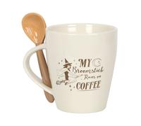 Something Different My Broomstick Runs On Coffee Mug & Spoon Set in Off-White Something Different Off-White