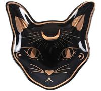 Something Different Mystic Mog Cat Face Trinket Dish-Perfect for Jewelry, Keys & More, Ceramic and Dolomite, Black & Gold, 10