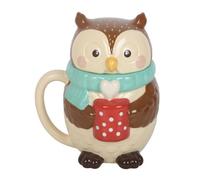 Something Different Oliver Owl 380Ml Lidded Mug Cream/brown/turquoise (One Size)