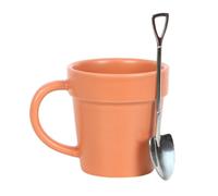Something Different Plant Pot Ceramic Mug & Spoon Set Orange/silver (One Size)
