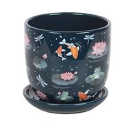 Something Different Plant Pot with Saucer – Pond Print – Blue