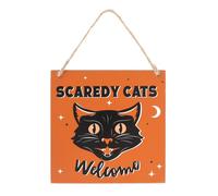 Something Different Scaredy Cats Welcome Hanging Plaque Orange/black (One Size)