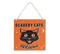 Something Different Scaredy Cats Welcome Hanging Plaque Orange/black (One Size)