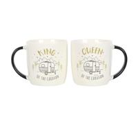 Something Different Set of 2 New Bone China Mugs - King and Queen Couples Caravan Mug Set - from The Happy Camper Range
