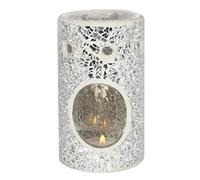 Silver Pillar Crackle Glass Oil Burner - Silver