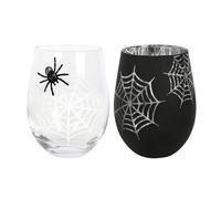 Something Different Spider Web & Spider Stemless Wine Glass Pack of 2 in Black Something Different Black