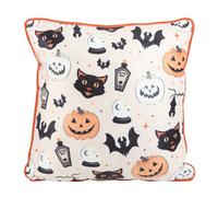 Something Different Spooky Cat And Pumpkin Square Filled Cushion White/black/orange (35Cm X 35Cm)