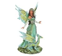 Something Different Wholesale Amy Brown Fairy Figurine 22cm - Fantasy Art Collectible, Green Fairy and Dragon Statue, Watercolour Inspired Sculpture - Intricately Sculpted Resin Figurine