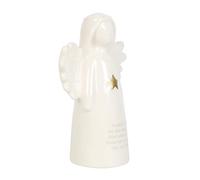 Something Different Wholesale Angel Whispers Memorial Gift: White Ceramic Angel Ornament with Gold Star, Memorial Home Decor