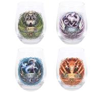 Something Different Set Of 4 Elemental Stemless Wine Glasses By Anne Stokes, Clear