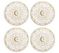 Something Different Wholesale Astrology Wheel Zodiac Coaster Set - 12 Signs, Ceramic & Engineered Wood, Round, Neutral with Golden Finish