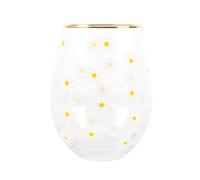 Something Different Wholesale Charming Daisy Stemless Wine Glass with Gold-Tone Rim - All Over Springtime Design - Cheerful and Elegant Glassware for a Touch of Floral Delight