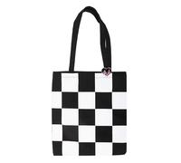 Something Different Wholesale Checkerboard Print Tote Bag with Heart Pin | Y2K Polycotton Tote | Pop Punk Black and White Shopper | Includes Enamel Heart Badge | Large Foldable Tote Bag