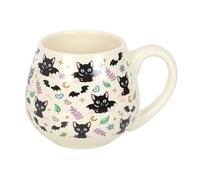 Something Different Wholesale Cute and Creepy Cat Print Rounded Mug with Black Cats, Moons, and Stars - 500ml Ceramic Mug for Cat Lovers and Witches - Microwave and Dishwasher Safe