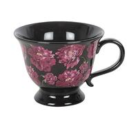 Something Different Wholesale Dark Romance Floral Print Teacup | Gothic Rose Ceramic Mug in Black and Purple | 320ml Teacup for Twilight Tea Moments | Alt Aesthetic Gift for Floral Lovers
