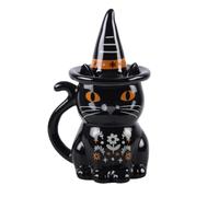 Something Different Wholesale Frightful Folk Black Cat Lidded Mug | Halloween Ceramic Cup | Spooky Cat Design