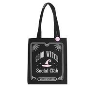 Something Different Wholesale Good Witch Social Club Tote Bag & Enamel Pin | Black Polycotton Bag | Witchy Shopper Gift