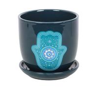 Something Different Wholesale Hamsa Hand Ceramic Planter | Indoor Pot with Saucer | Spiritual Home Decor | Mystical Blue Plant Pot | Succulent Gift